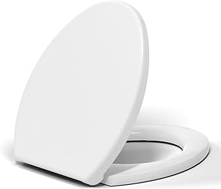Round(Standard) Toilet Seat, Quick-Attach Hardware Metal Hinges, Heavy Duty, Slow Soft and Quiet Close, Durable and Sturdy, Easy to clean, Fits Round(Standard) Toilets, White(16.5″)