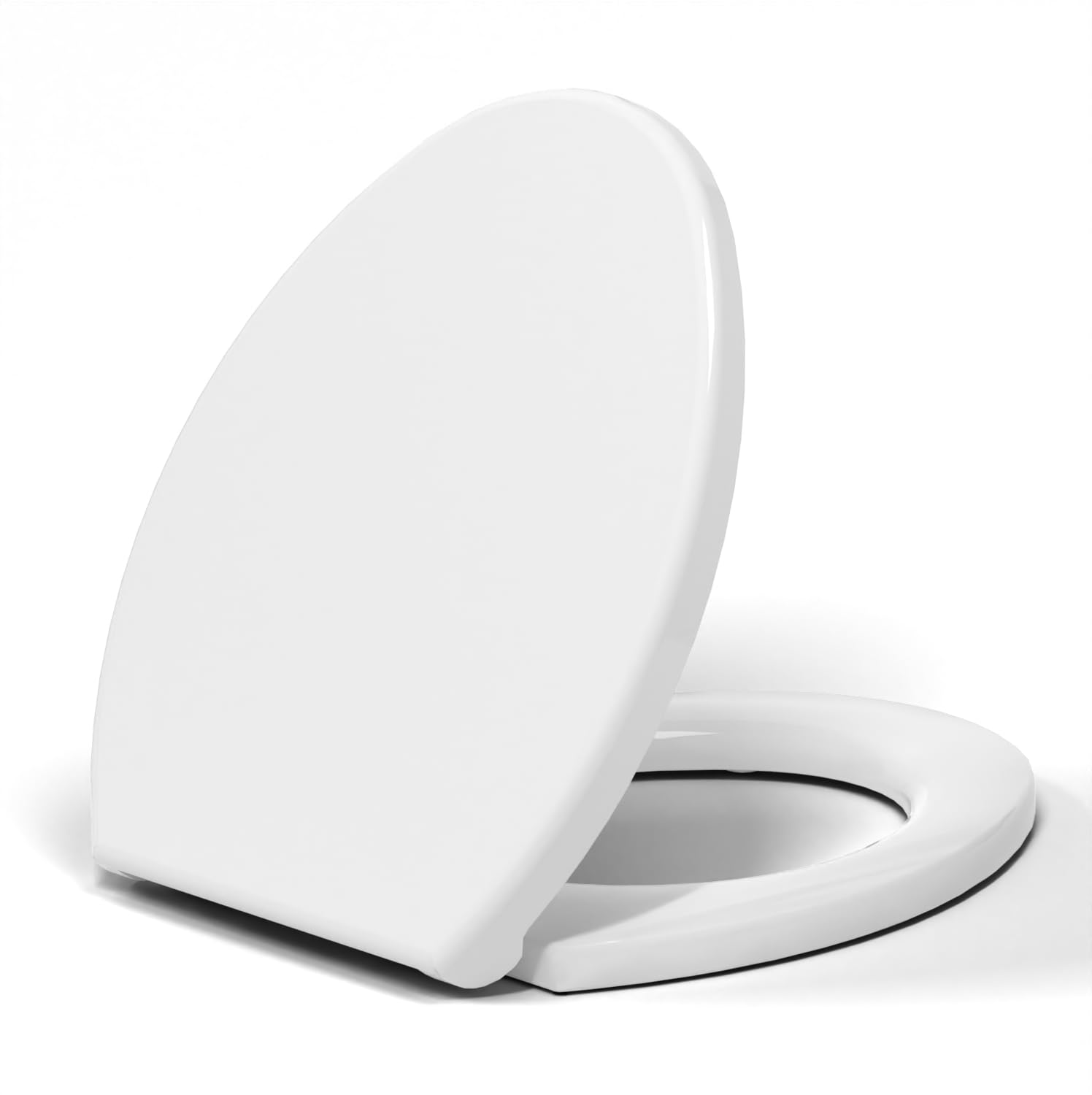 Heavy-Duty Premium Round Toilet Seat, Soft Close Quiet & Slow, Metal Hinges with Quick-Attach Hardware, Durable, Easy to Clean, Fits Standard Round Toilets (16.5?), White