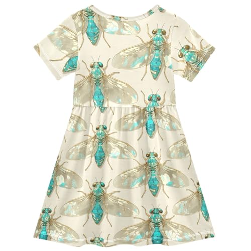 Yuiboo Blue Cicada Girls Casual Dresses Short Sleeve A-line Dressy Dresses for Kids Girls2