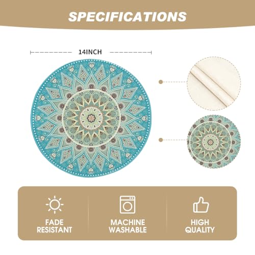 Artoid Mode Sky Blue Mandala Round Placemats Set of 4,14 Inch Seasonal Spring Farmhouse Table Mats for Party Kitchen Dining Decoration by Artoid Mode - Image 6