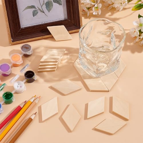 Olycraft WOOD-OC0001-19-EU13 50Pcs Wood Pieces Unfinished Wood Rhombus Pieces Natural Wood Rhombus Cutout Shape Wood Rhombus Blank Slices thumb #4