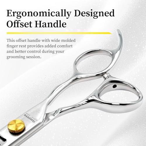 Dog Grooming Scissors, 7.0" 18 Teeth Chunker Shears, Premium Stainless Steel, Safety Rounded Tip & Offset Handles for Precision Trimming Dogs, Cats, Pet at Home