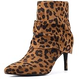 Perphy Pointed Toe Fold Over Stiletto Heel Slouch Ankle Boots for Women Leopard 6 UK/Label Size 8 US