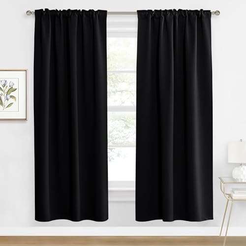 Image of RYB HOME Blackout Curtains for Living Room, Back Tab & Rod Pocket Top Insulating Window Decor for Bedroom Dining Sliding Glass Door Home Office, W 62 x L 84, Black, 2 Panels