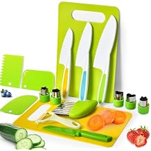 Kids Kitchen Knife Set, Kids Knife Set Include Serrated Edges Plastic Toddler Knife,Kids Knives For Real Cooking With Cutting Board Style C