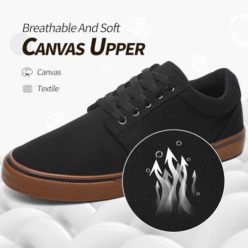Image of BENPAO Mens White Casual Shoes All Black Fashion Sneakers for Men Low Top Lace Up Canvas Shoes
