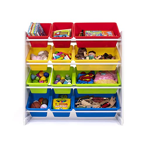 Humble Crew, White/Primary Kids' Toy Storage Organizer With 12 Plastic Bins #TOP5