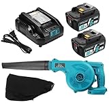 Powayup ブロワー 充電式 ブロワー 互換 マキタ 18バッテリー専用 YN-8010 18V 充電式 互換マキタ BL1850B 二個とDC18RC付き BL1860B BL1830Bなど対応できバッテリー コードレスブロワー トリガー風量調整 コードレス 一台二役 集塵 掃除機 電動工具 洗車 庭掃除 【充電器付き】 (青)