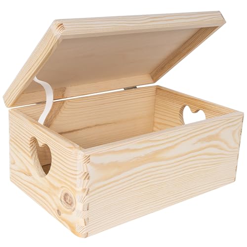 Creative Deco XL Grande Scatola in Legno | 30 x 20 x 13 cm | Coperchio Maniglie a Cuore | Conteniore per Documenti Attrezzi Portaoggetti Portagiochi Non Verniciato Da Decorare | RUVIDO E NON LEVIGATO