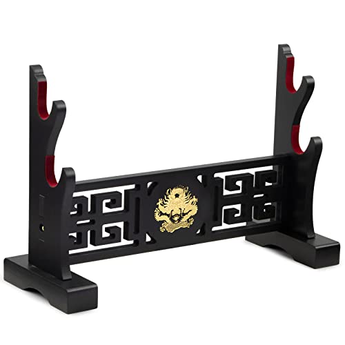 Ekkhysis 2-Tier Padded Hook Katana Stand Holder Display Hanger for Tanto Rapier Light Saber Samurai Cosplay Blade Tanjirou Demon Slayer Weapon Display Stand