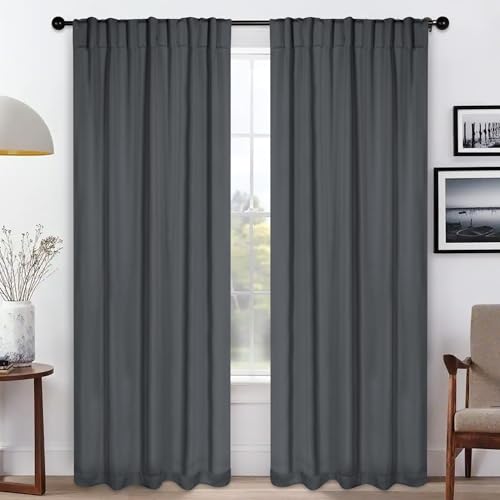 SUPERIOR Semi Blackout Curtains - Solid Color - 52" x 84" - Header with Backtabs - Thermal Insulated, Sun Blocking & Room Darkening Drapes for Bedroom, Living Room - Set of 2 Panels - Grey
