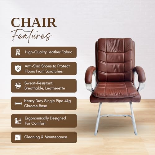 Image of activa Executive Office Visitor Chair | Ergonomic Relax Chair for Study, Home, Reception| Comfortable Cushioned Seat Back, Double Pipe Frame with Arm Rest Guest Seating (2, Brown, Star)