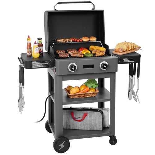 Royal Gourmet DL2001 Dual-Zone Electric Grill with Collapsible Side Shelves, 1800W Powerful Outdoor...