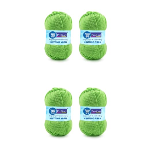 Image of ProKart Premium Woolen 4 ply Hand Knitting Wool Yarn | Fine Weight Knitted, Purse, Gift Bags & DIY Craft Accessories Projects (1 Ball /100 Gram Each) (Light Green, 100gms x 4 Pack)