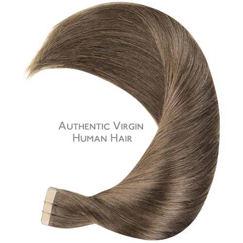 Image of WENNALIFE Tape in Hair Extensions Human Hair, 20pcs 50g 20 inch Muted Light Brown Brunette Remy Hair Extensions Straight Human Hair Tape in Extensions Skin Weft Tape Extensions Human Hair