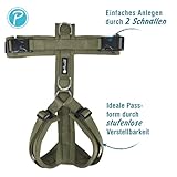 Petlando Hundegeschirr gepolstert, Mesh Y-Comfort, weich, stufenlos verstellbar, besonders leicht & atmungsaktiv, fellschonend, ergonomisch, Brustgeschirr für mittelgroße Hunde, Olive, M