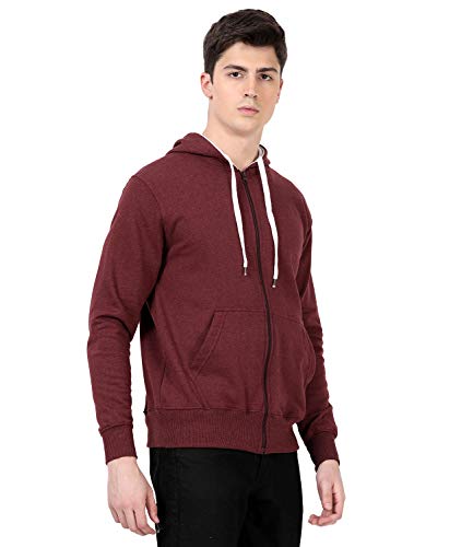Image of Scott International Mens & Boys Cotton Loose Solid Hoodies Sweatshirt Gym Warm Travel Hoodies Pullover Stylish Winter Wear with Hood and Pockets Zipper Hoodie Maroon, Medium