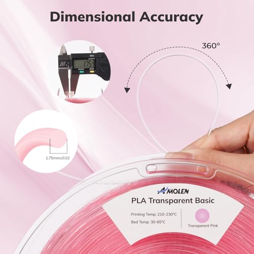 Image of AMOLEN 3D Printer Filament Crystal PLA Transparent 1.75mm, Crystal Pink Clear Printing, Low Warping & No-Bubbles, Dimensional Accuracy + /- 0.02 mm, Fits Most FDM 3D Printers, 1kg Spool(2.2lbs)