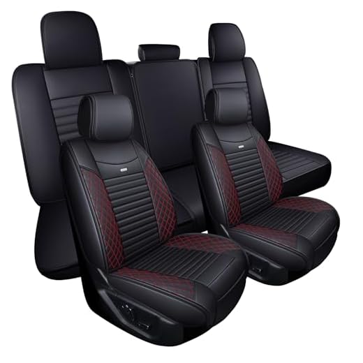 Aierxuan Ford F-150 2009-2023 Truck Seat Covers Custom Fit 2017-2023 F250 F350 F450, Waterproof Leather Cushion for Truck Pickup Supercrew Cab Lariat King Ranch Raptor (Full Set, Black-Red)
