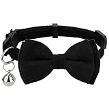 Gyapet Cat Collar with Bow Tie Bell Breakaway Kitten Small Pet Safety Solid Wedding Basic Pure Color Suede Soft Adjustable [1pc] Black