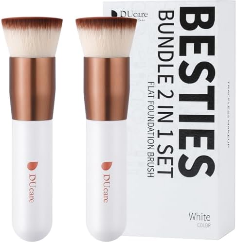 DUcare Foundation Brush 2pcs Flat Top Kabuki Brush Self Tanner Professional Face Brush Liquid Blending Mineral Powder Buffing Stippling Makeup Tools