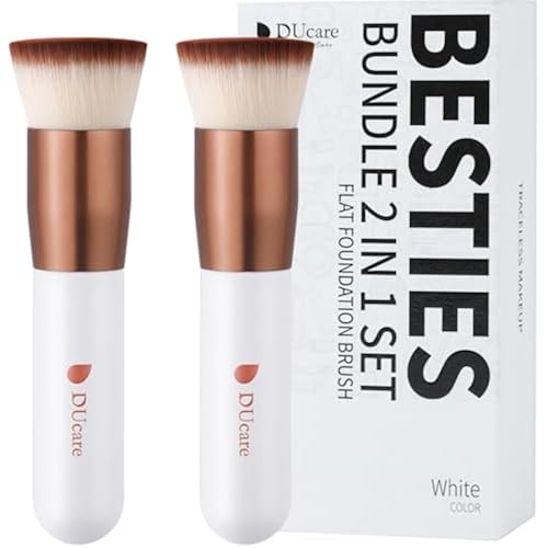 DUcare Foundation Brush 2pcs Flat Top Kabuki Brush Self Tanner Professional Face Brush Liquid Blending Mineral Powder Buffing Stippling Makeup Tools