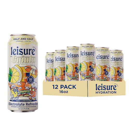 Image of Leisure Hydration - Half and Half with Ggiata Delicatessen [Electrolyte Refresher - 16oz Cans, 12pk] - Half Lemonade Half Black Tea Hydration Drink, Packed w / Magnesium & Ashwagandha For Mood & Stress Support