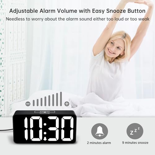 Image of DreamSky Small Digital Alarm Clock for Bederoom, Large Big Numbers Display with Dimmer for Living Room, Electric Bedside Desk Clock with USB Charging Port, Adjustable Volume, USB-C Adapter Powered