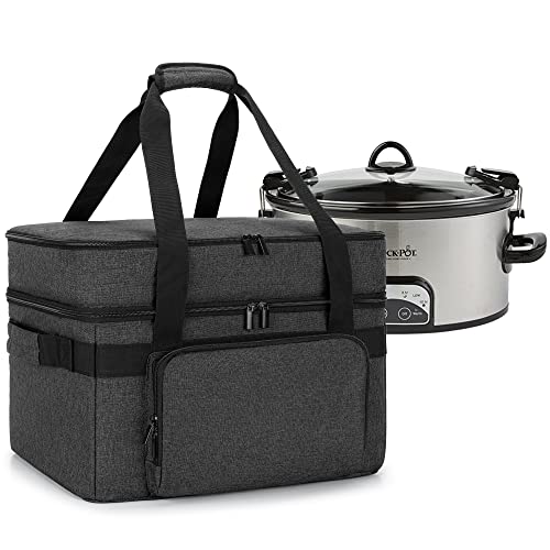 Luxja Insulated Slow Cooker Bag (with a Bottom Pad and Side Handles) for 6-8 Quart Oval Slow Cooker, Double Layer Carrying Case Compatible with Crock-Pot and Hamilton Beach, Black