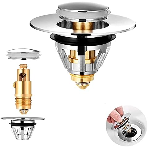 Universal Edition Stainless Steel Bullet Core Push Type, Push-Type Bounce Core Pop Up Bathroom Sink Drain Plug, with Basket Built-in Anti-Clogging Strainer for Drain Holes (1Pcs) Cover