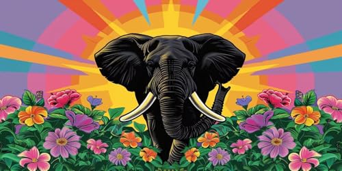 Diamond painting éléphant du soleil 70x140cm, cadeau DIY idéal en kit broderie diamant 5D B477