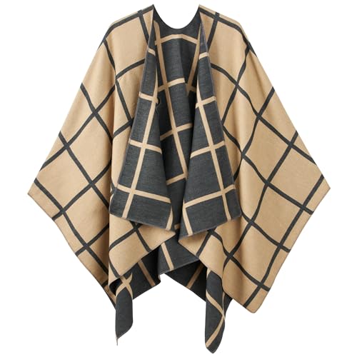 Image of Women's Shawl Wrap Poncho Ruana Cape Cardigan Sweater Open Front for Fall Winter Spring