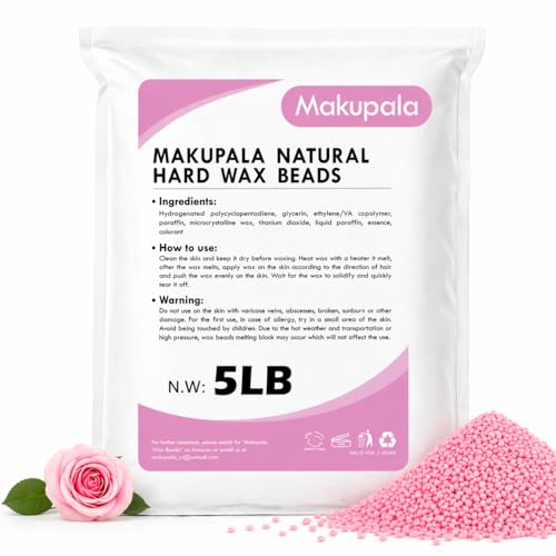 Makupala 5LB Hard Wax Beads for Hair Removal Professional Bulk Brazilian Wax for Sensitive Skin Stripless Creamy Wax with Rose Scent for Bikini Face Underarm & Full Body Salon & Home Use