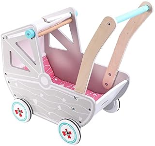 SOKA Dolls Pram Push & Pull Walking Wagon Toy Pretend Play Pushchair Baby Toddler First Step Activity Walker Princess Gift for Kids Children Girls Ages 3 year old +