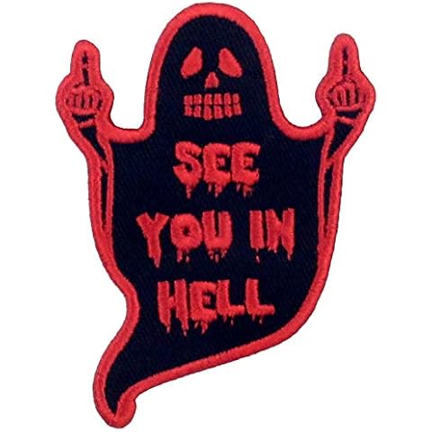ZEGIN See You In Hell Ghost Patch Embroidered Applique Badge Iron On Sew On Emblem Cover