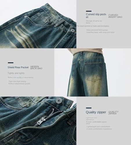 Jeans Pants Trousers Denim Wide Leg Straight Floor Dragging for Men Loose Heavy Duty Washed Casual3