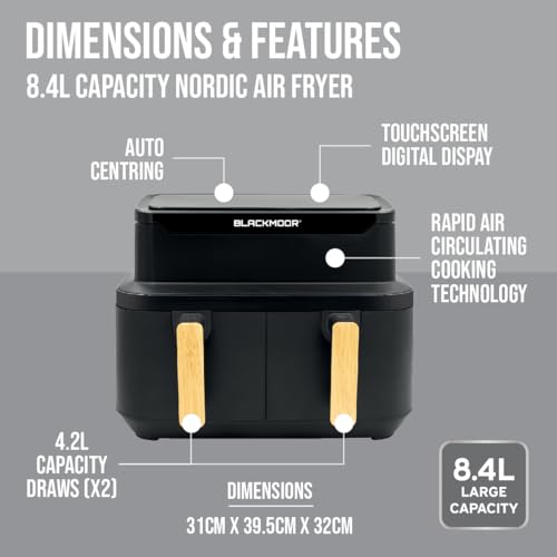 Blackmoor Dual Basket Air Fryer/Family Size 8.5L with 2 Detachable Non-Stick 4.25L Baskets/Digital Display with 10 Cooking Presets, Timer and Adjustable Temperature / 2600W - Image 7