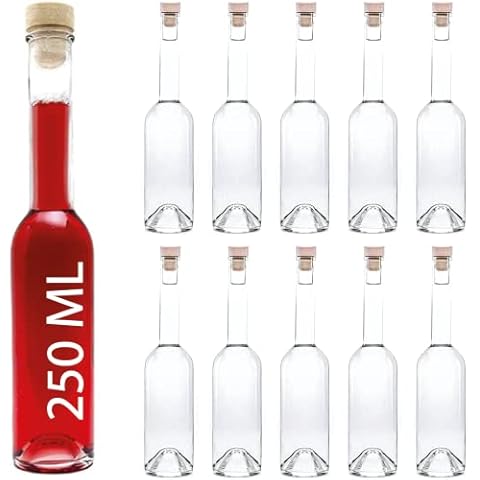 Casavetro OPI HGK 10 Empty Glass Bottles 250 ml Small Bottles with Cork Handle Cap 0.25 L Liqueur Bottles Schnapps Bottles Vinegar Bottles Oil Bottles (10 x 250 ml) Cover