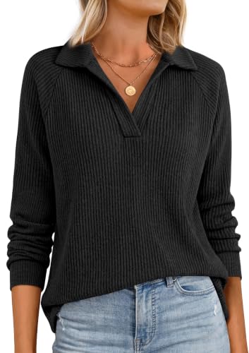 Polo Shirts for Women Long Sleeve Fall Outfits 2026 Business Casual Black L