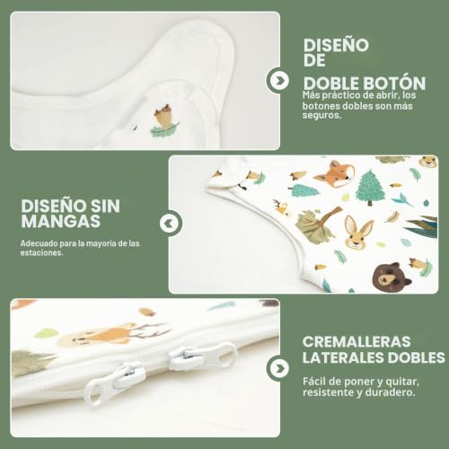 Miniatura 5 de Wytbaby Saco De Dormir Para Bebé De 1 Tog, 100 Algodón, Con Cremallera Lateral, Saco De Dormir Para Todo El Año, Paquete De 2 Unidades Para Niñas Y Niños