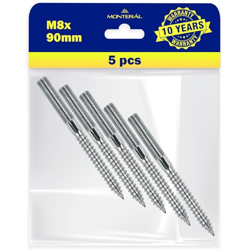 5 Pezzi Viti Doppio Filetto M8 сon una Lunghezza di 90 mm - Garanzia di 10 Anni - MONTERAL