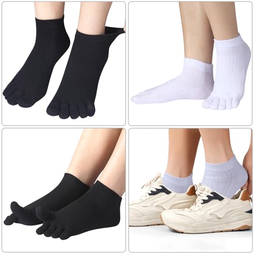 Image of Meaiguo Womens Toe Socks Cotton Five Finger Ankle Socks with Toes Separated for Running Athletic 4 Pairs
