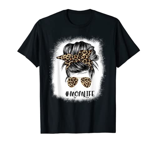 Moms Life Messy Bun Mom - Sombras de leopardo para mujer Camiseta