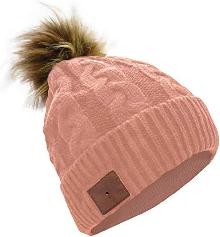 SoundBot SB210 HD Stereo Bluetooth 4.1 Wireless Smart Beanie Headset Musical Knit Headphone Speaker Hat Speakerphone Cap w/POM, 5Hrs Music Streaming & 7Hrs Hands-Free Talking, Built-in Mic (Pink)