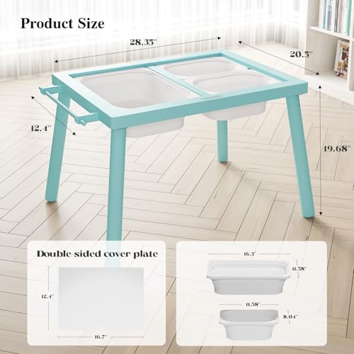 Image of Easyego Sensory Table for Toddlers Kids Play Wooden Sand Water Table with Double-Sided Board & Foldable Storage Bins for Indoor and Outdoor Use, Birthday Gifts for Boys and Girls - Sky Blue