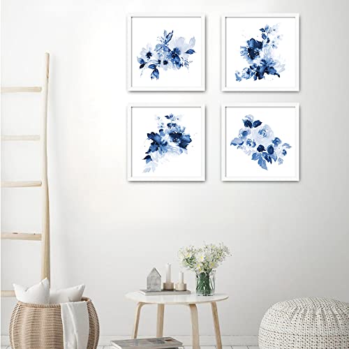 ArtbyHannah Framed Bathroom Wall Decor, Navy Blue Wall Art with White Frame and Watercolor Floral Prints Pictures for Kitchen Bedroom Home Decorations (4 Pack, 10x10 Inch) by ArtbyHannah - Image 8