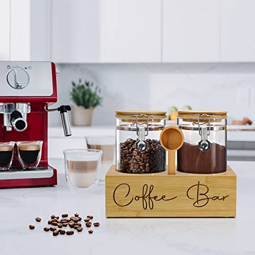 Glass Coffee Containers With Shelf,Coffee Station Organizer,Glass Storage Jars With Spoon,2X48Oz Coffee Bean Storage With Airtight Locking Clamp Glass Coffee Canister For Coffee Bean,Ground Coffe,Nuts #TOP1