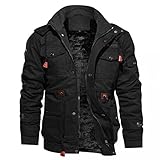 Winterjacke Herren,Herren Fleece Warm Gefüttert Jacke Cargo Winterparka Militär Jacke für Herren Outdoorjacke mit Kapuze Übergangsjacke Baumwolle Hoodies Armeejacke Fliegerjacke Mäntel