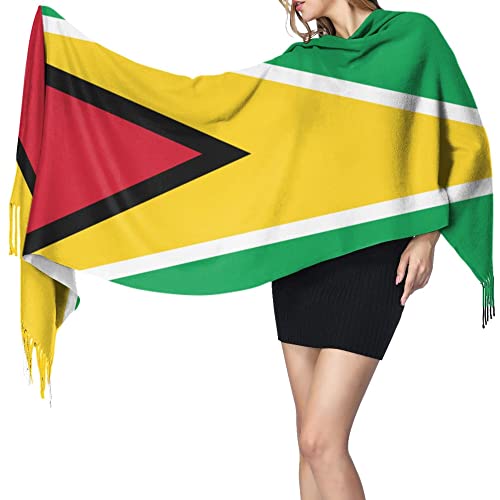 Flag of Guyana Womens Winter Scarf Cashmere Feel Shawl Wrap Soft Warm Blanket Scarves Fringe Scarf3