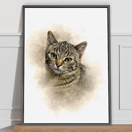 Personalized Dog/Cat Portrait Watercolor Painting Canvas Prints From Your Photos, Wall Art for Home Decoration, Custom Memorial Gift for Pet Lovers Dog Moms (12×16 inches)